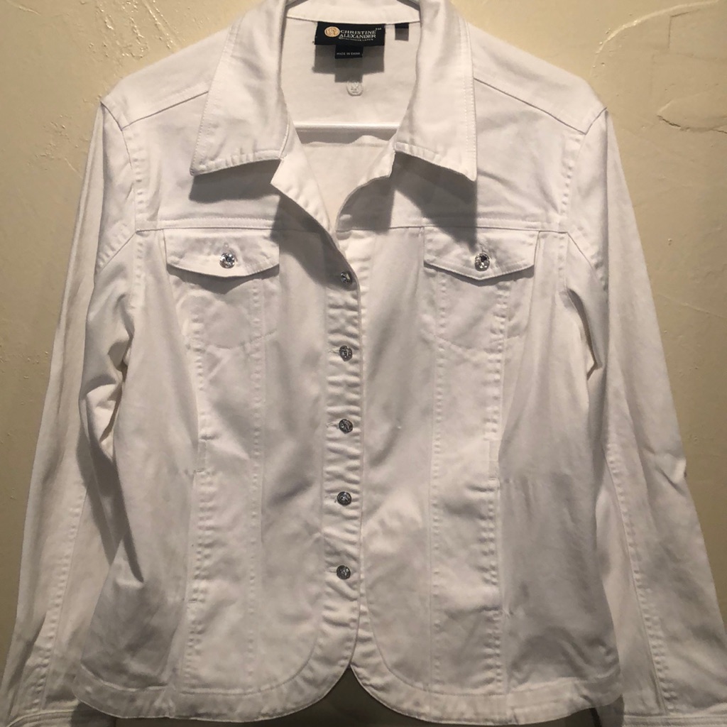 Christine Alexander White Curved Hem Jean Jacket. Size Xl